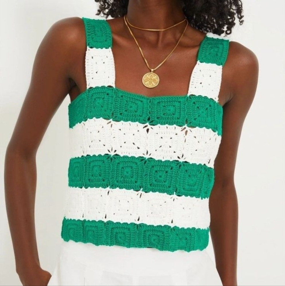 Hyacinth House Green and White Crochet Tank Top Plus Size XXL